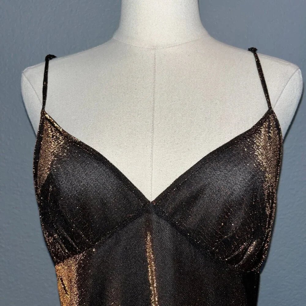 VINTAGE MARILY MONROE by WARNER'S COPPER METALLIC LONG SLIP DRESS SET  NWOT  M/L - Picture 8 of 16